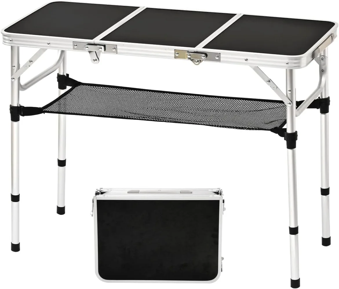 Tri-fold Folding Picnic Table,Camping Tables Lightweight Portable Aluminum Outdoor Table with Adjustable Heights