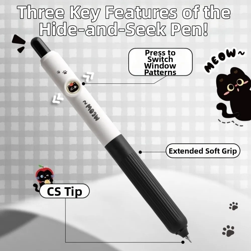4pcs/Box 0.5mm Black Cat Neutral Pen School Stationery Cartoon Neutral Click Pen Hide-and-seek Daily Use
