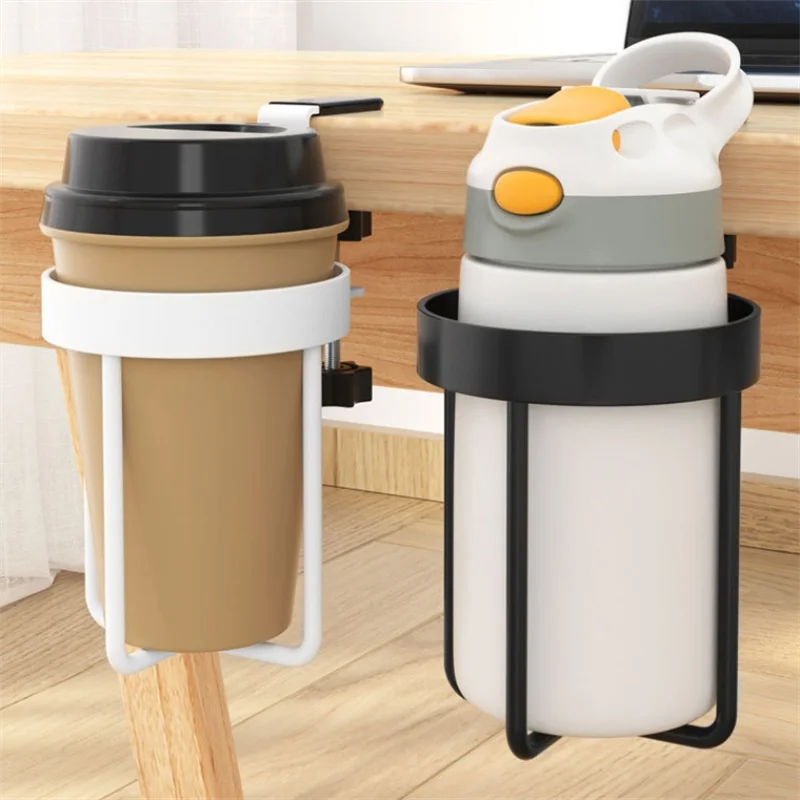 Home Clip On Table Cup Holder Vertical Horizontal Mount Anti Spill Office Desktop Mug Rack Metal Clamp Water Bottle Storage Tray