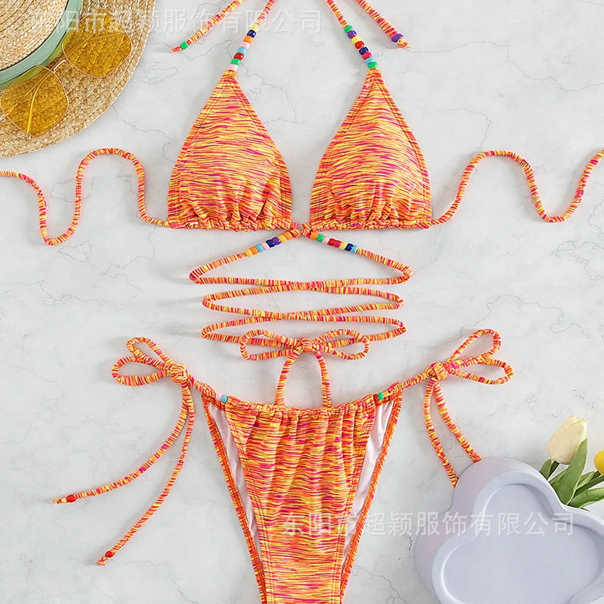 

Hot-selling cross-strap three-point sexy bikini color split swimsuit women 2025 new
