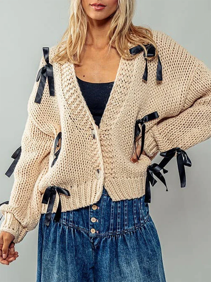 Cardigan à manches longues et col en V profond pour femmes, pull boutonné, veste en tricot décontractée