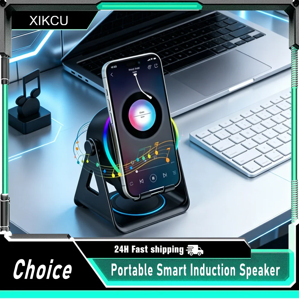 

5 In 1 Wireless Charger Bluetooth Speaker Phone Stand Foldable Adjustable RGB Desktop Holder for Compatible iPhone 17 16 Samsung