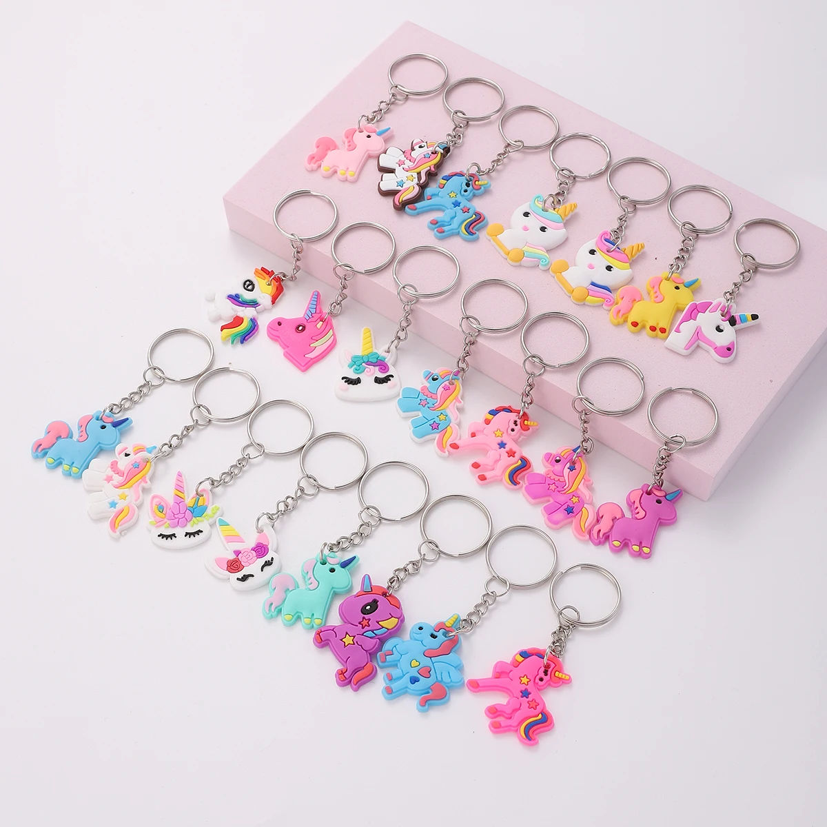 36pcs Unicorn Keychains Soft Rainbow Unicorn Key Ring Animals Toys Backpack Ornaments Animal Pendant Key Ring  Party Favors