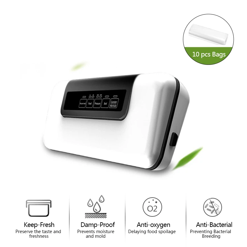 Automatic Vacuum Sealer Packer Vacuum Air Sealing Packing Machine for Food Preservation Dry, Wet, Soft Food with Free 10pcs Bags