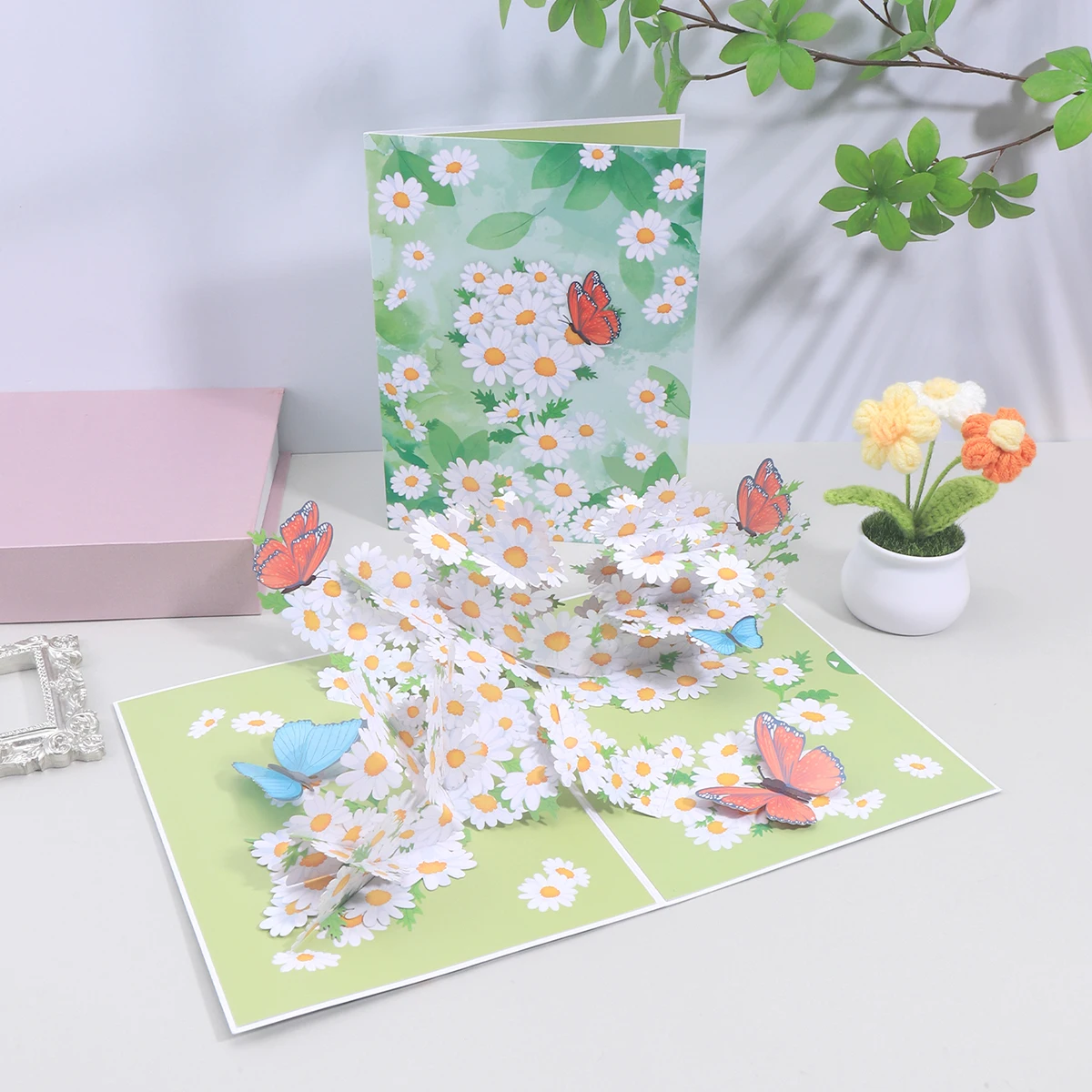 Vintage Daisy & Butterfly 3D Pop Up Mother's Day Card,Handmade Creative Greeting Card Envelope, Gift for Mom,Thank You Card