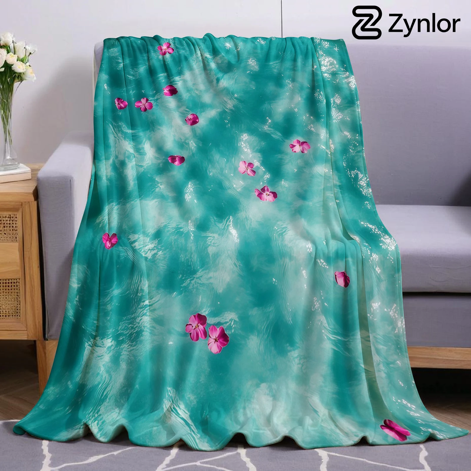 Turquoise Water Petal Ultra Soft Sherpa Fleece Blanket Fluffy Warm Halloween Cozy Throw for Sofa Couch Bedroom Gift All season
