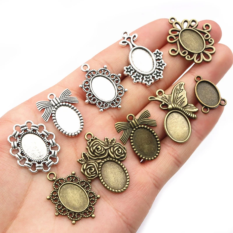 20pcs 10x14mm Inner Size Alloy Metal Pendant Cabochons Blank Base Setting Bezel Tray DIY Jewelry Making Accessories Findings