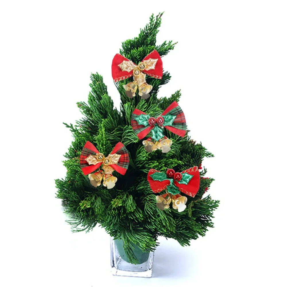 

2 Pieces Christmas Bell Ornaments 2025 Xmas Tree Hanging Decorations Red and Gold Bow With Christmas Decorations Bell