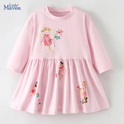 Little maven Baby Girls 2024 Autumn Kids Clothes Children's Clothing Cotton Long Sleeves Cartoon Fairy Princess Pink Dresses