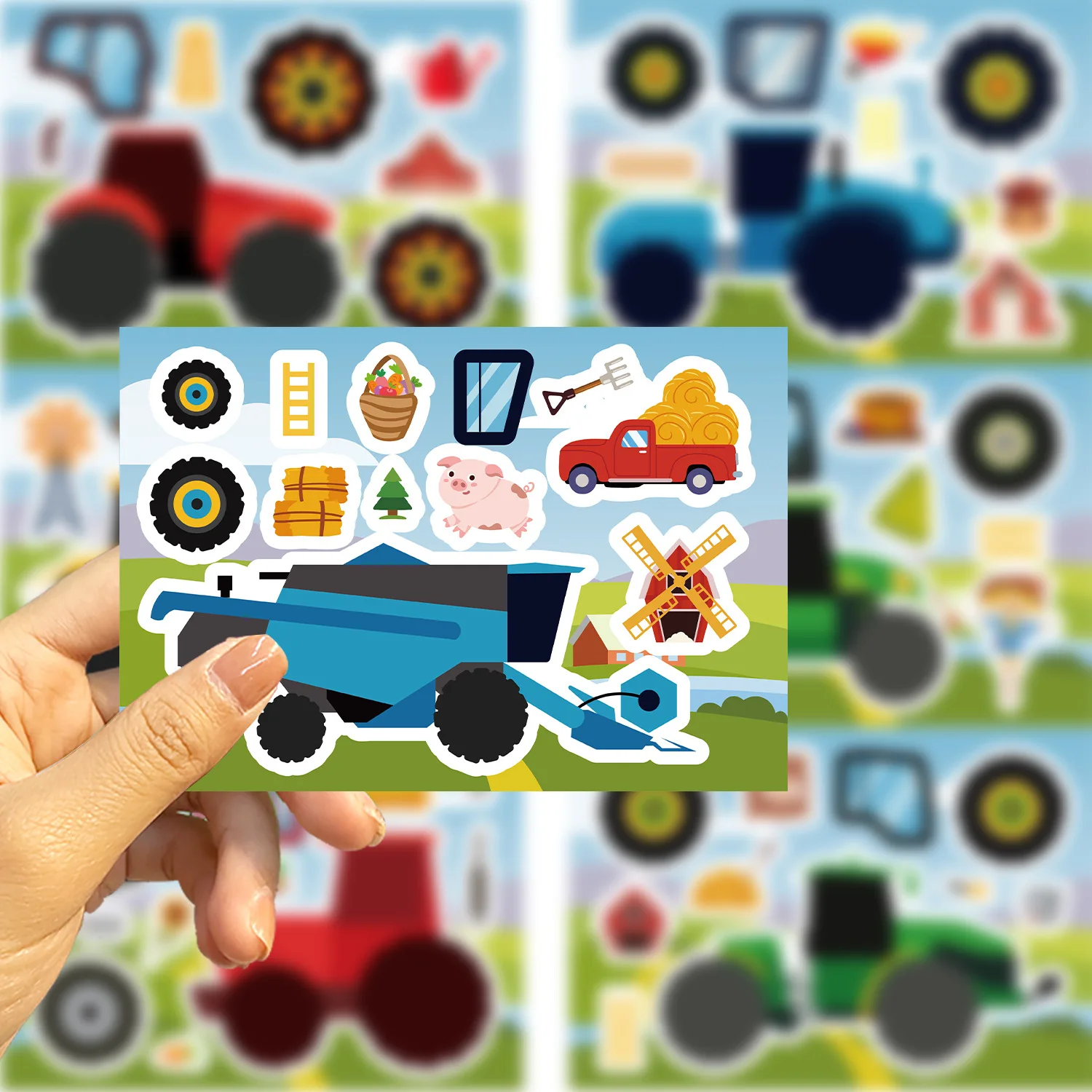 8/16Sheets New Engineering Vehicle Make a Face Puzzle Stickers DIY Laptop Phone Guitar Handicrafts Waterproof Sticker Kid Toys