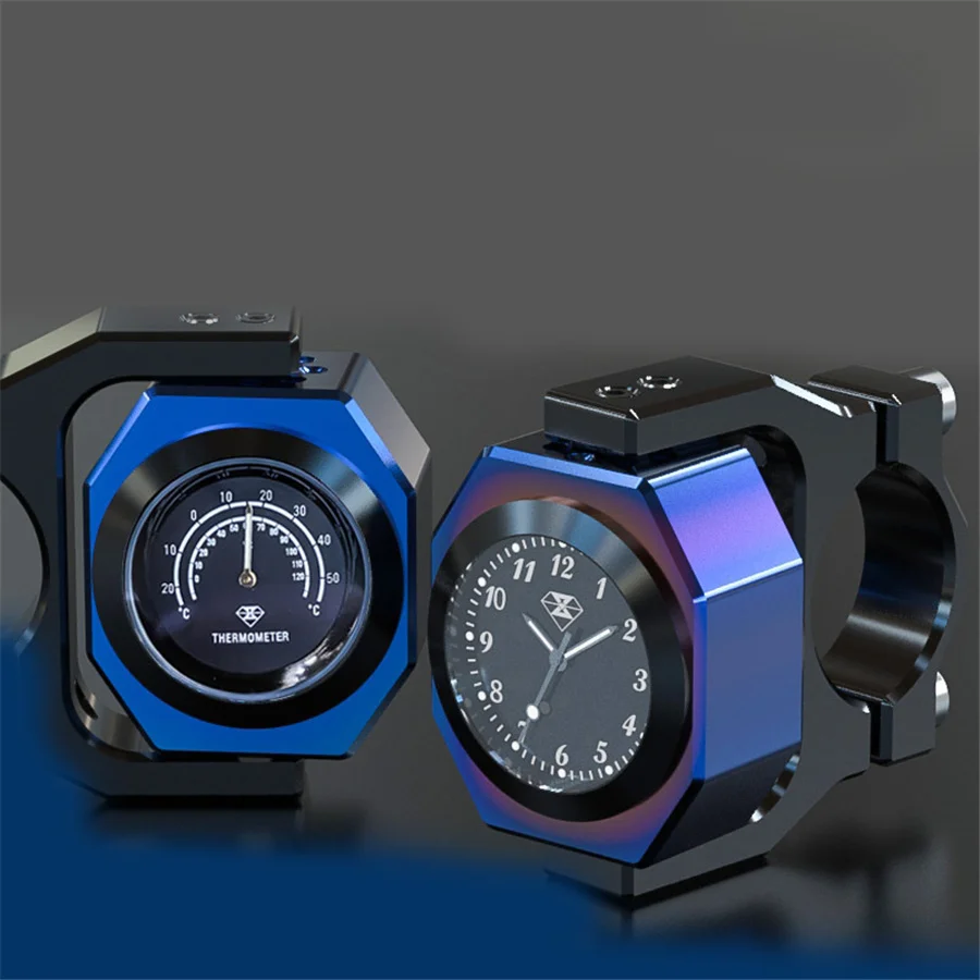 Universal Waterproof 7/8 Motorcycle Bike Handlebar Mount Clock Watch Luminous Clock with Waterproof Temp Thermometer