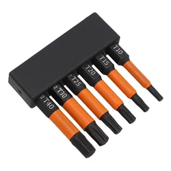 Magnetic Plum Blossom Screwdriver Heads, T10-T40 Without Holes 50mm,Efficient 14 Shank Torx Screwdriver Bit Set,6pcs