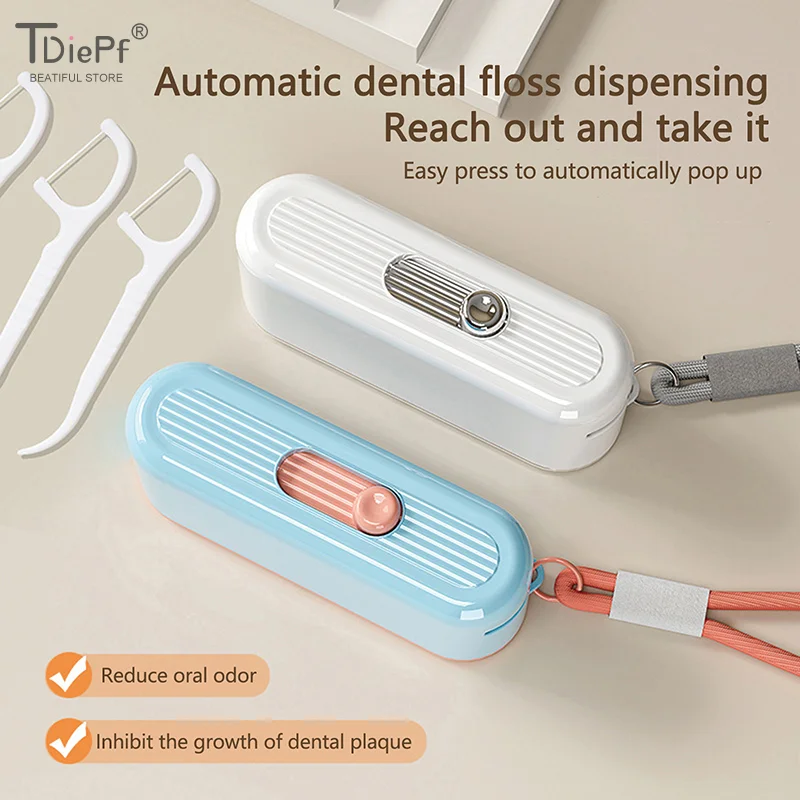 50/100Pc Floss Dispenser Automatic Ejectable Floss Organiser Oral Care Press-on Disposable Flossing Sticks Refillable StorageBox