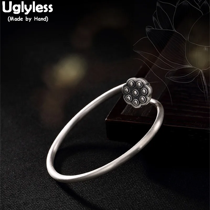 

Uglyless Real 999 Silver Bangle Handmade Engraving Lotus Bangles Women Vintage Vulcanized Thai Silver Ethnic Bijoux Fine Jewelry