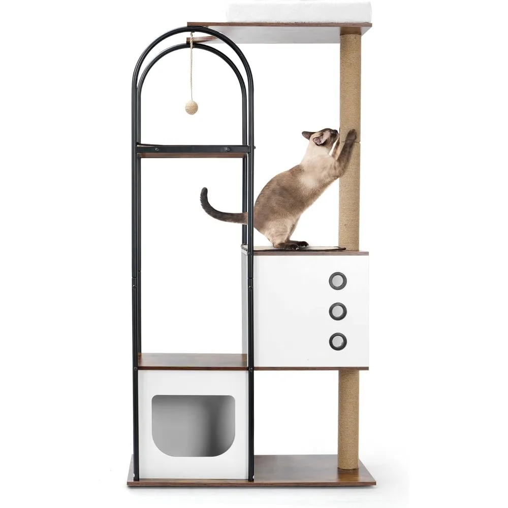 

Cat Tree Tower for Indoor Cats, 60'' Tall Wood Cat Condo Cat Climbing Frame with Scratching Post, Soft Cushion