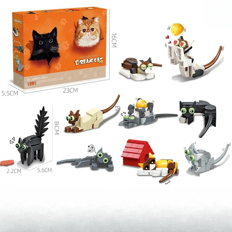 9 in 1 desktop decoration small particles DIY building blocks cute pet cat