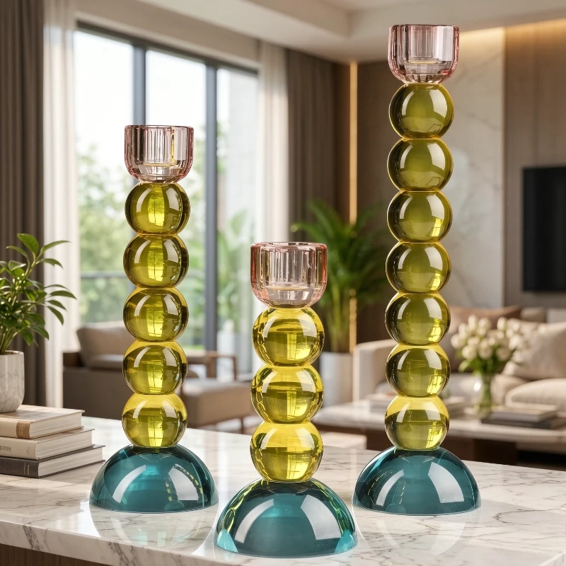 Crystal Candle Holder Luxury Decorative Candlestick Colored Party Birthday Living Room Table Home Decor Daily Accessory 캔들 홀더