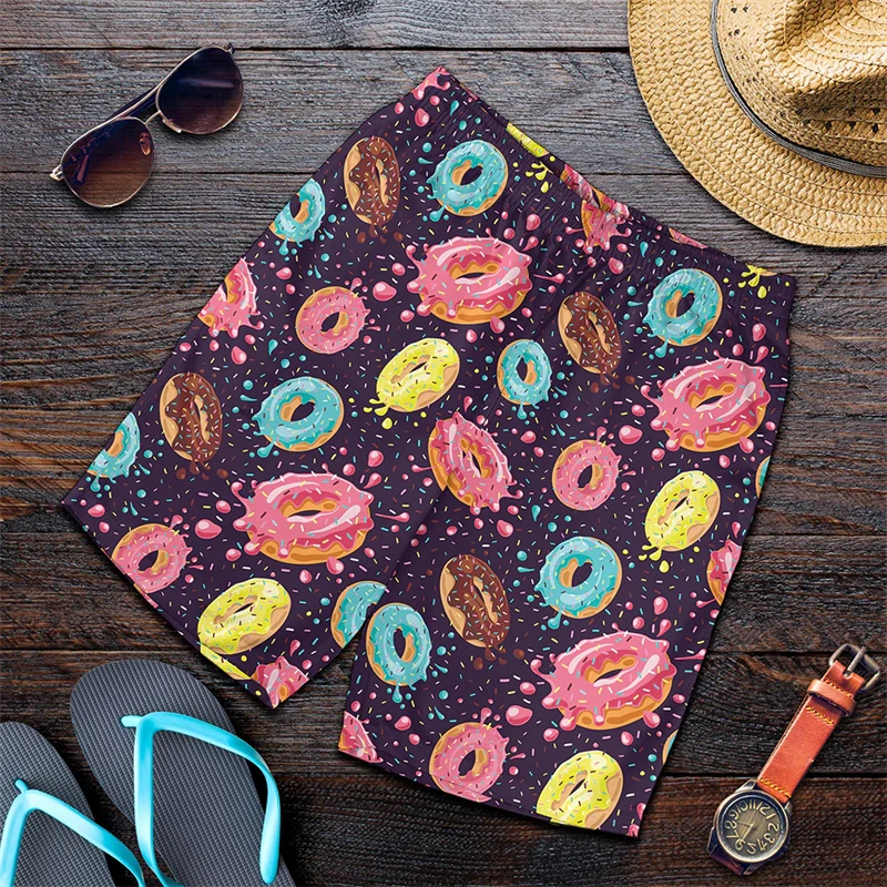 Summer Men's Shorts Quick Drying Hawaii Holiday Sports Swimming Trunks Fashion 3D Doughnut Printed Oversized Sports Shorts Male