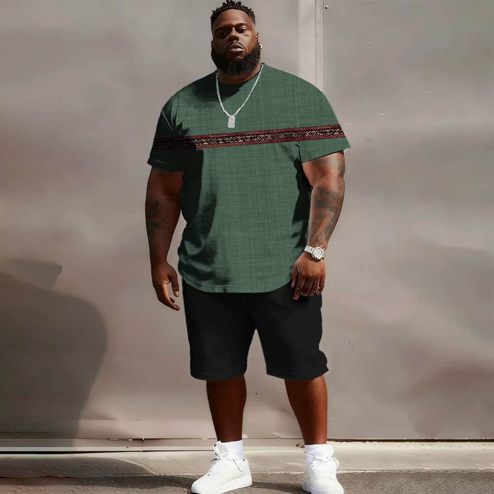 

Мужской комплект с короткими рукавами больших размеров S-9xl: этническая кромка — двухсекционный большой и высокий крой, мягкая ткань, гладкие принты племенного плетения