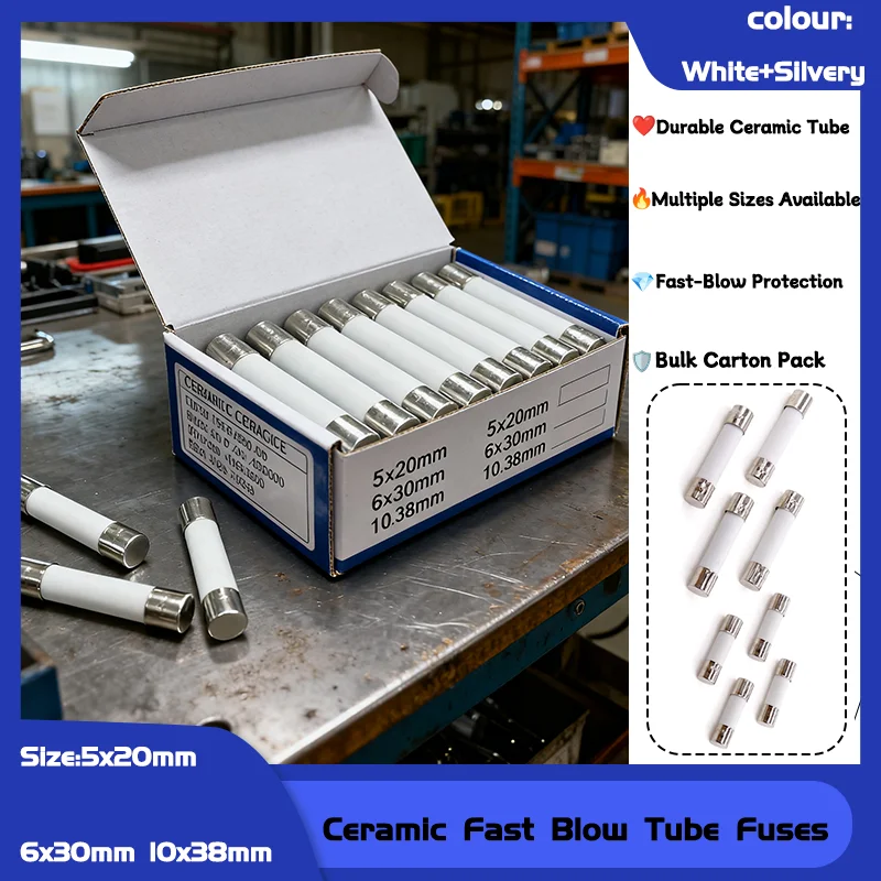 10-100pcs Carton Ceramic Tube Fuses 0.5-32A Fast Blow 5x20mm 6x30mm 10x38mm Sizes 250V/500V Rating for Electrical Safety Fuses
