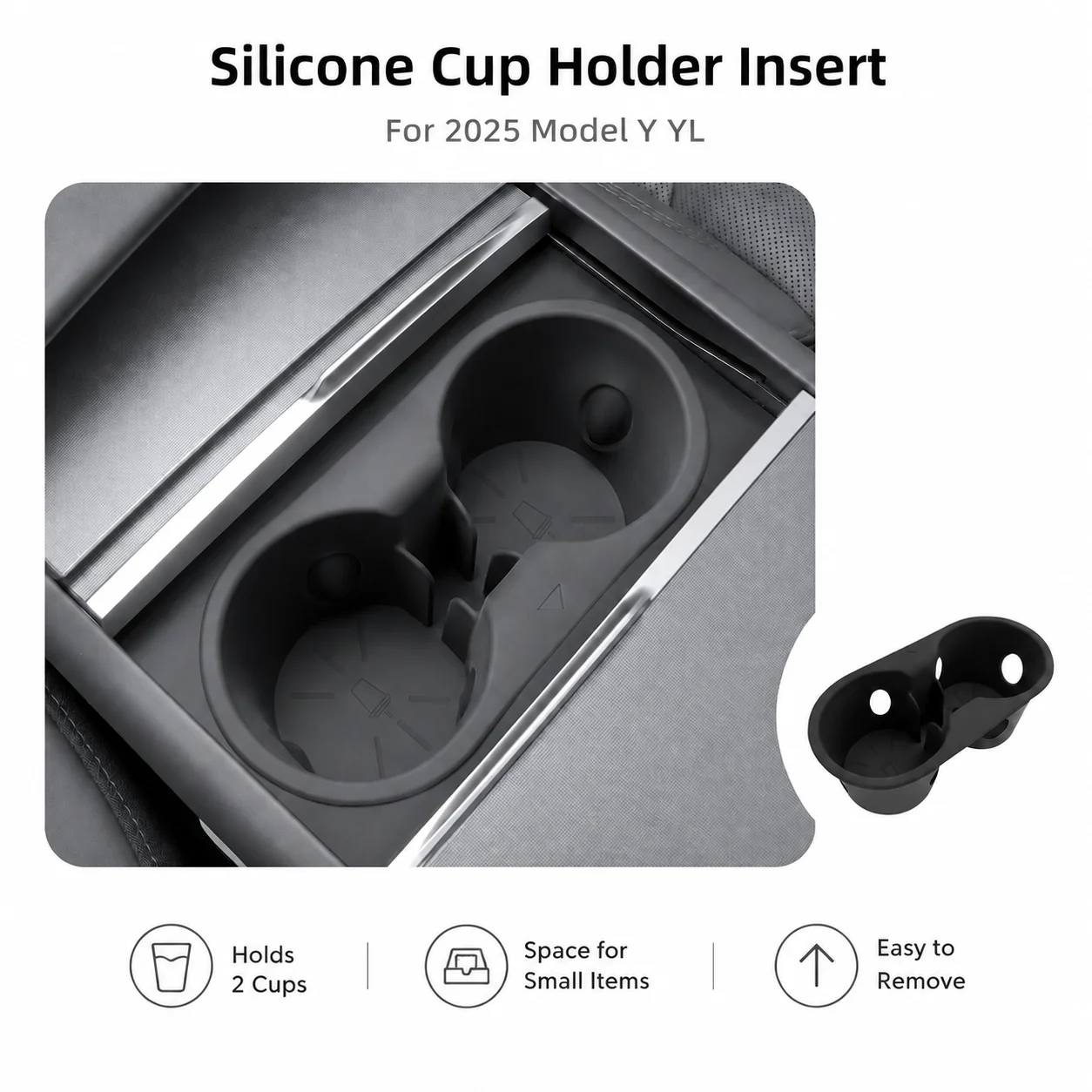 For Tesla Model Y YL Juniper 2025 Central Control Cup Holder Silicone Insert Dual Drink Slot Limiter Interior Accessory