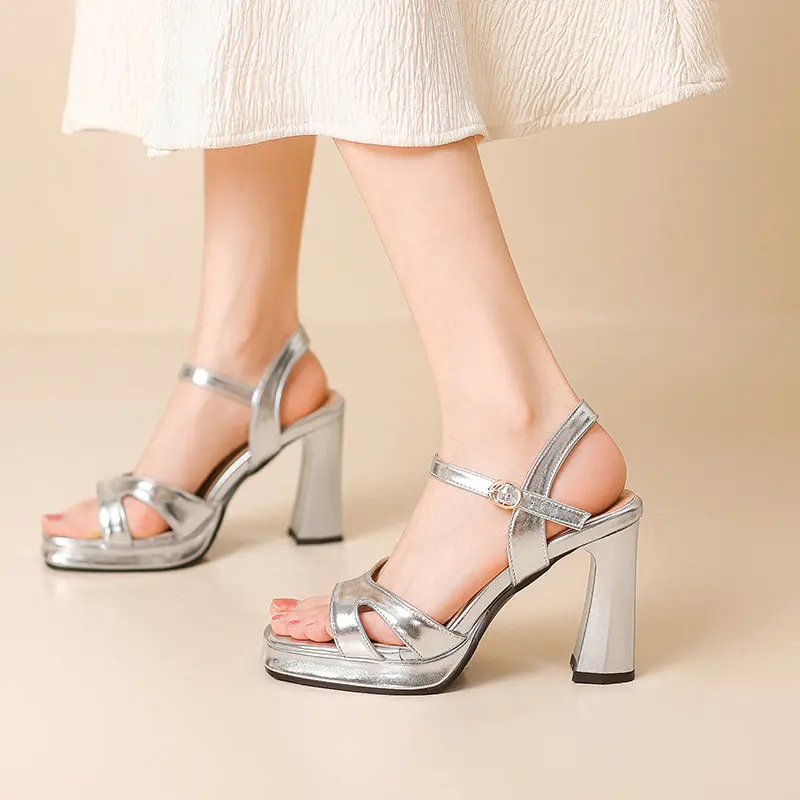 Big Size 44 45 46 Metallic Gold Silver Open Toe Women High Heels Shoes Platform Summer Shiny Sparkle Sandals for Wedding Dress