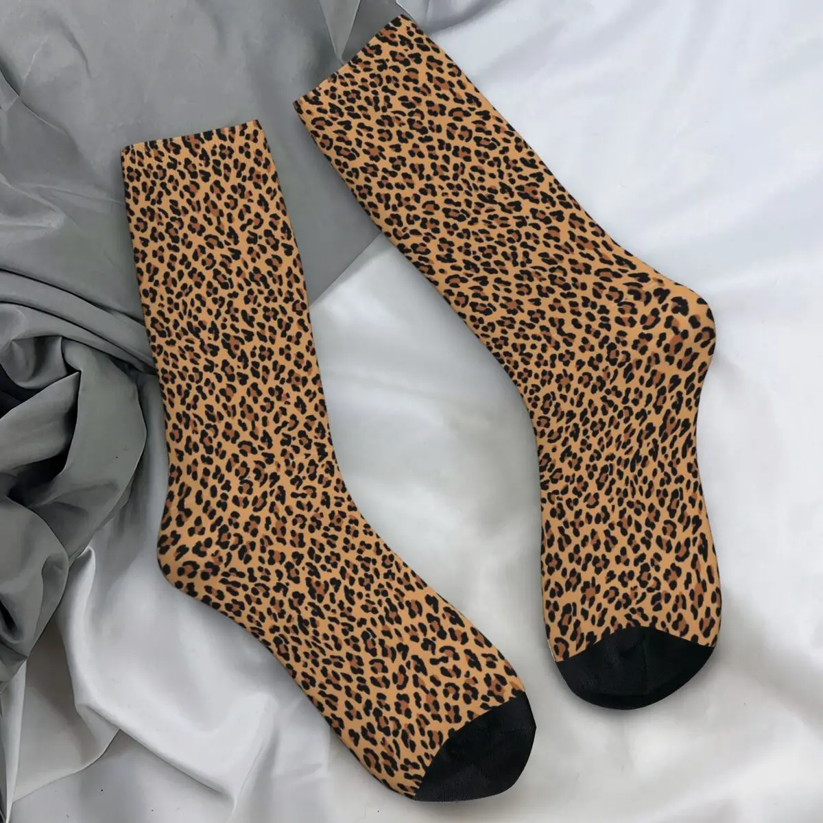 Tan Leopard Print Socks Autumn Stockings Leisure Adults Men Breathable Socks Graphic Outdoor Sports Anti-Slip Socks