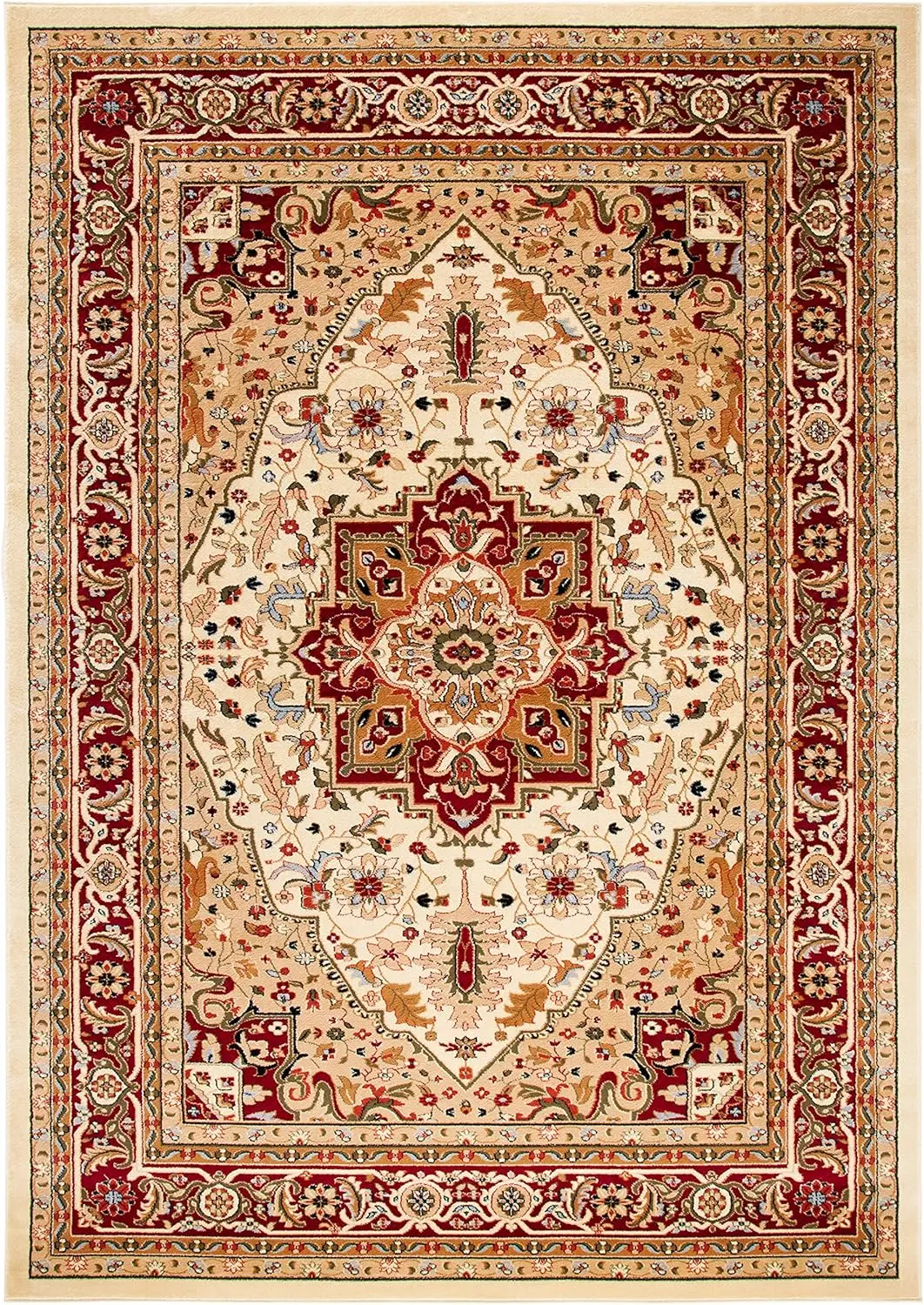 

Large Area Rug Ivory Red Traditional Oriental Design Non Shedding Easy Care Ideal for High Traffic Areas in Living Room Bedroom