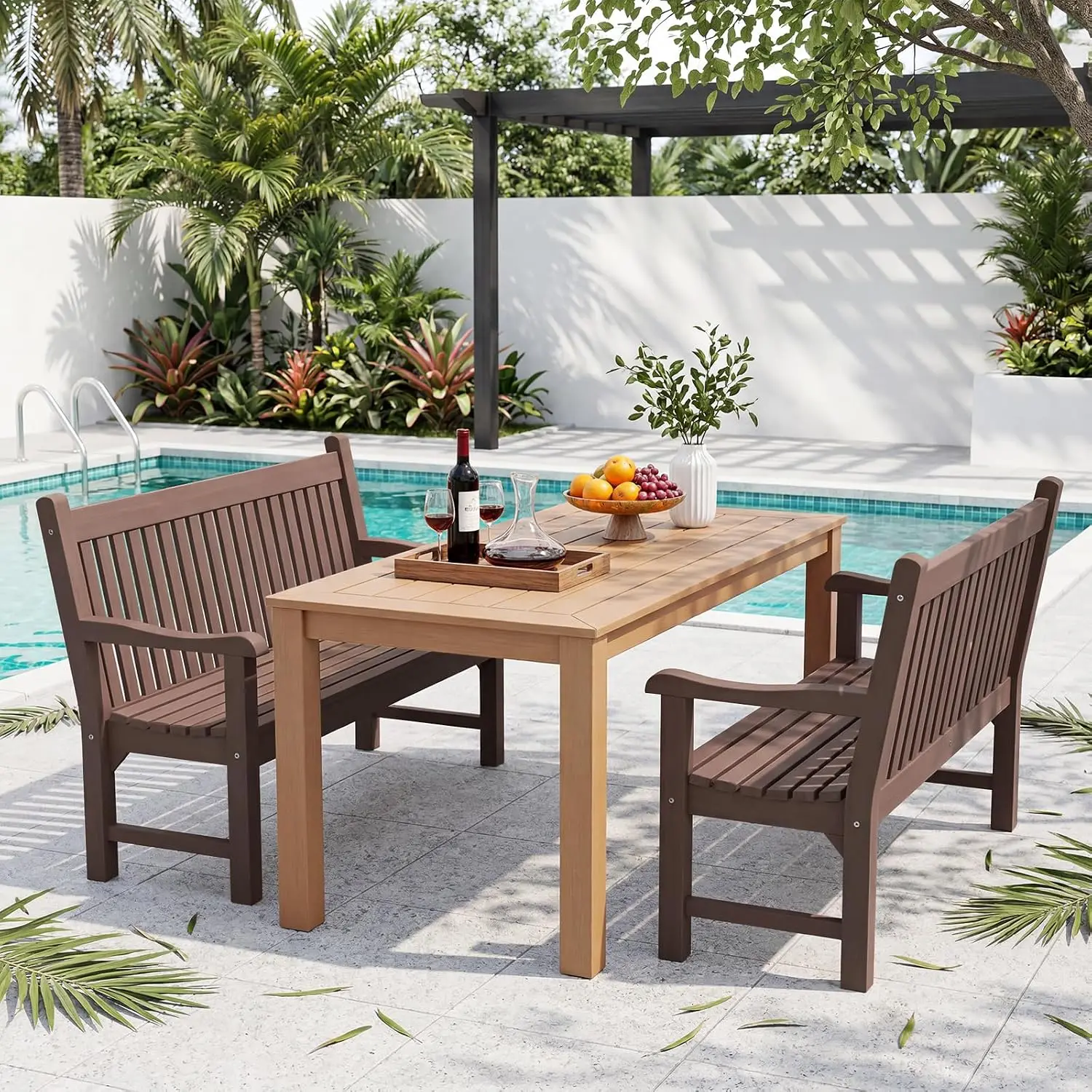 2-Person Outdoor Bench with 700 Lbs Weight Capacity, Brown