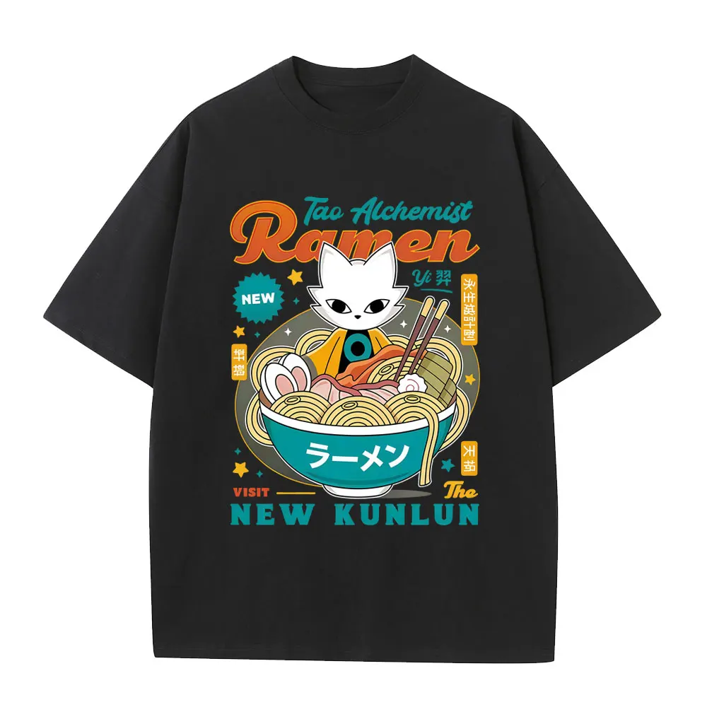 

Game Nine Sols Yi Eat Ramen Graphic T-shirt Men Women Funny Vintage Japanese Style T Shirts Unisex Casual Fleece Cotton T-shirts