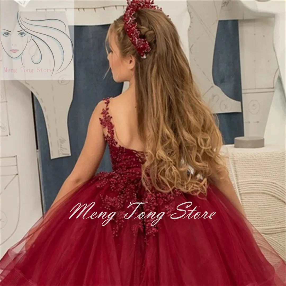 Blumen mädchen Kleid rot geschichtet flauschigen Tüll Bogen funkelnd ärmellose Hochzeit Blume Kind Kommunion Geburtstags feier Kleid Mädchen Geschenk