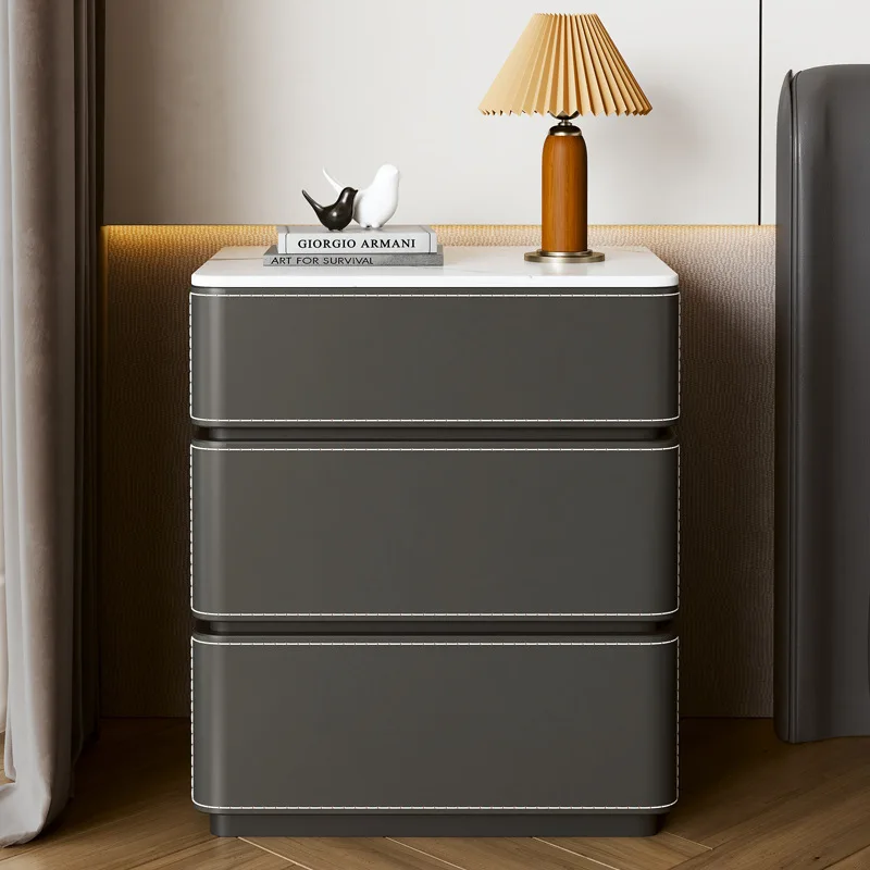 Saddle leather bedside table Solid wood rock slab side table Bedside table