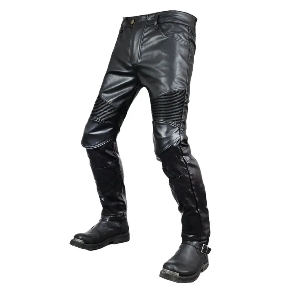 

Ladiguard Plus Size 4xl Mens Pu Leather Pants 2023 Summer Ruched Moto & Bike Pants Male Knee Pad Trouser Sexy Faux Leather Pant