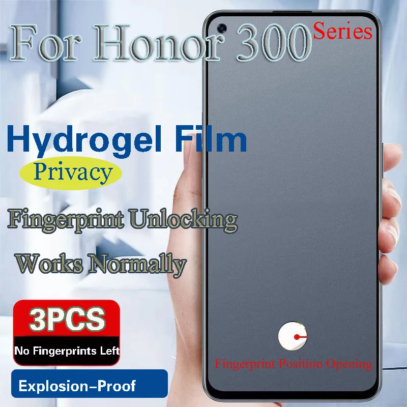 Honor300ultra protetor de tela de privacidade para honor 3000 pro filme de hidrogel honor300 anti-espionagem desbloqueio de impressão digital funciona cobertura