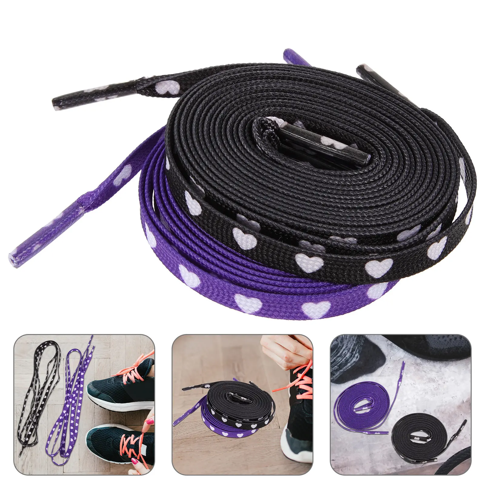 

2Pairs Heart Design Shoelaces Shoe Strap for Sneakers Casual Sports Shoes Decorative Laces Comfort Fit