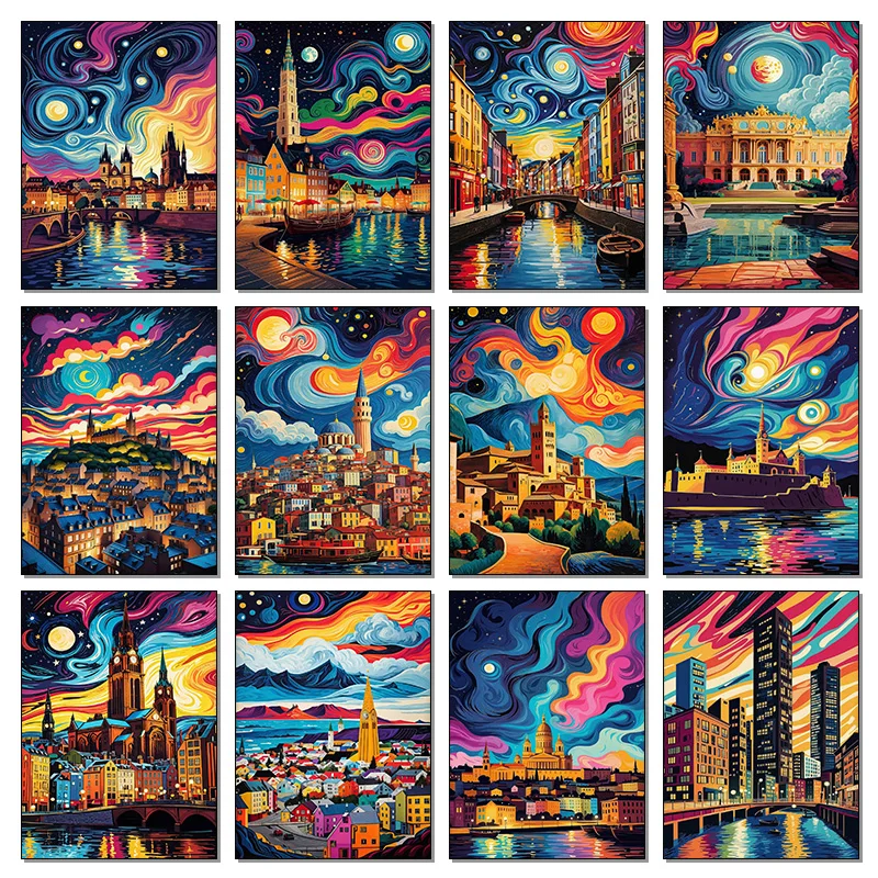Athens Monte Carlo Dublin Versailles Starry Night European City Colorful Poster Canvas Painting Wall Art Picture Home Decor
