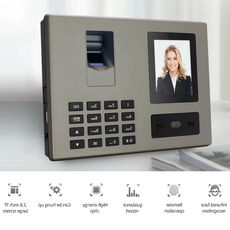 FA03 Face Attendance Machine Employee Fingerprint Check-in Device Facial Recognition All-in-one Apparatus Punch Card Equipment B