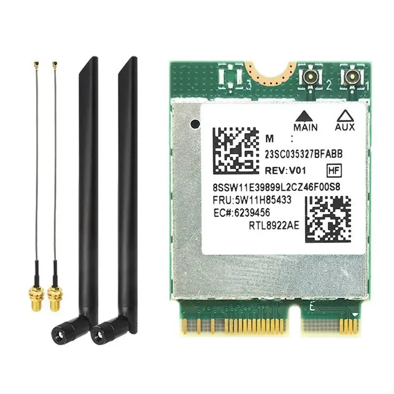 

Карта Wi-Fi A23F-RTL8922AE, 6338 Мбит/с, трехдиапазонная (2.4G/5G/6G), Bluetooth 5.4, M.2 NGFF, беспроводная Wi-Fi карта для Win10/Win11 + антенны 8DB