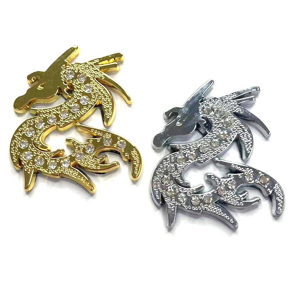 3D Dragon Car Emblem with Crystals - Metal Hood Ornament Badge for Auto Body Styling, Rhinestone Decal for Scratch Cover CB-24