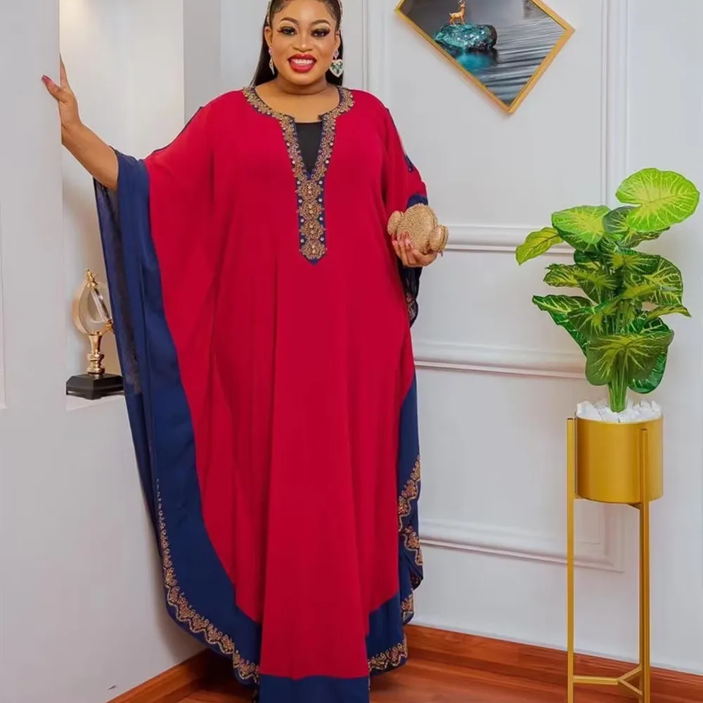 

Plus Size African Party Dresses for Women Chiffon Boubou Dashiki Ankara 2 PCS Set Outfit Dubai Kaftan Abaya Robe Marocaine Femme