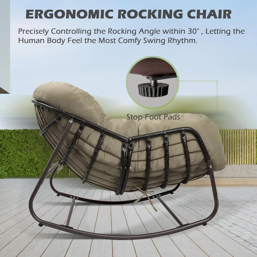 Nadmierne krzesło bujane Papasan w kształcie jajka z poduszką i ramą do użytku wewnątrz i na zewnątrz.