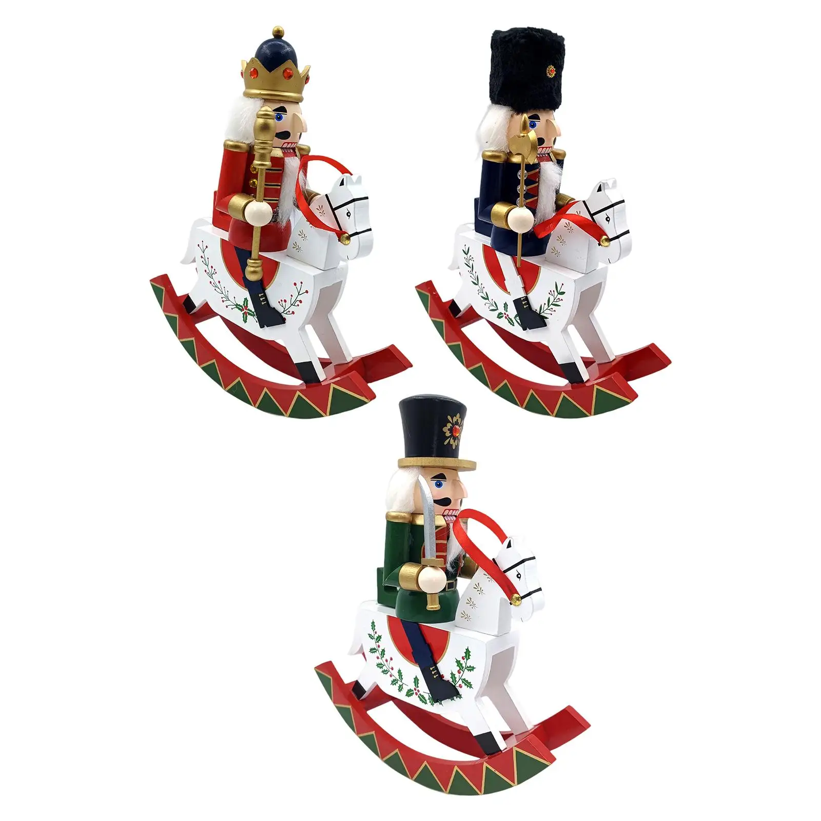 Wooden Nutcracker Ornament Figurine Christmas Decoration Wooden Rocking Horse Nutcracker Festive Party Fireplace Living Room