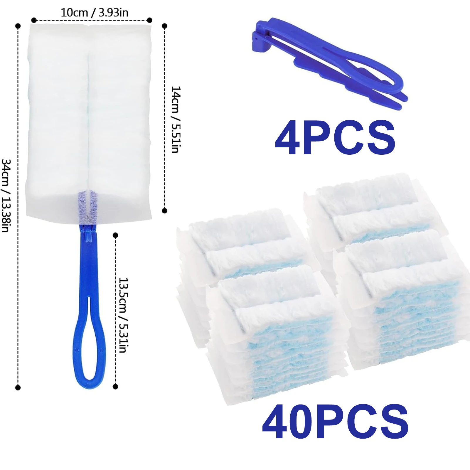 Recambios de plumero electrostático desechables, 40 Uds., con 4 mangos, herramienta telescópica para quitar el polvo, para ventilador de techo, sofá, coche y pelo de mascotas