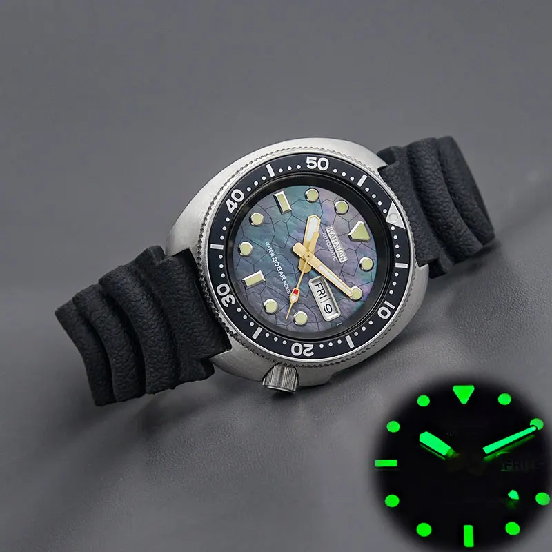 Turtle Abalone Stainless Steel Dive Watch Wth Japan NH35 NH36A  Automatic Movement 200m Waterproof  Resistance Sapphire Crystal