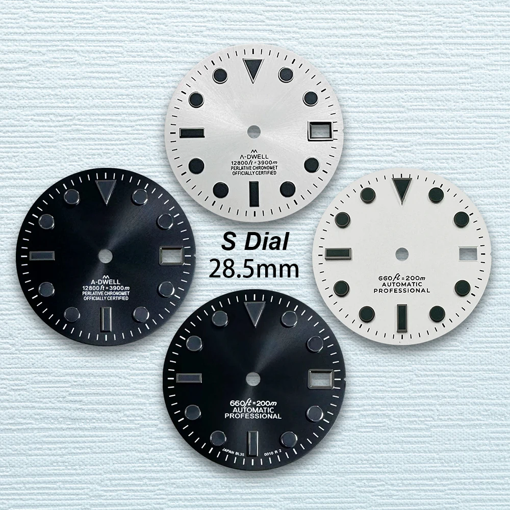 28.5mm S Logo SUB Dial Fit NH35/NH36/4R/7S Japanese Movement Black/White High-Quality Watch Modified Accessories
