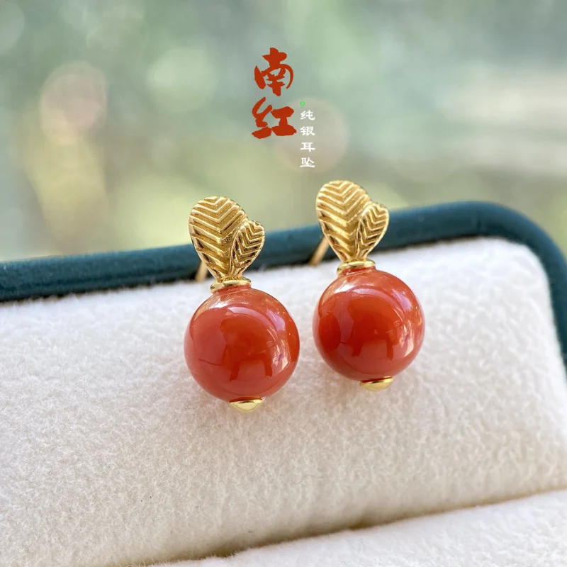 

Natural Round Full S925 Sterling Silver Red Earrings Jewelry