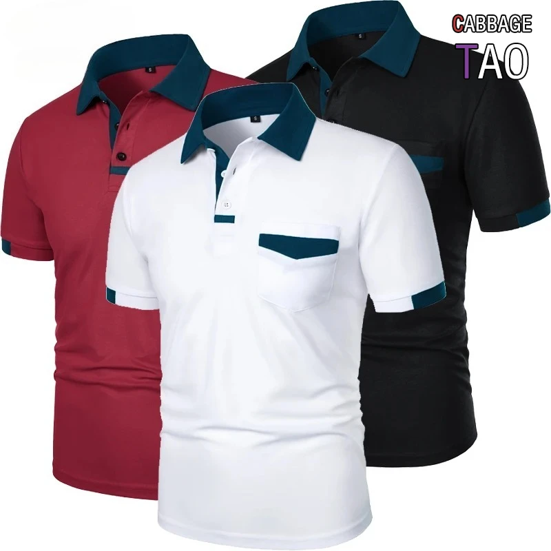 Mens New Summer Short Sleeve Color Block Polo Shirt with Pocket Summer Casual Sporty Ideal for Daily Outdoor and Streetwear Tops