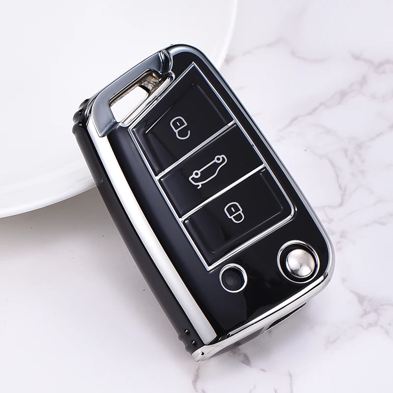 Kuvi TPU Auto Flip Schlüssel Fall Abdeckung Shell Fob Für VW Volkswagen Golf 7 MK7 Tiguan MK2 SEAT Ateca Leon FR2 Ibiza Skoda Octavia A7