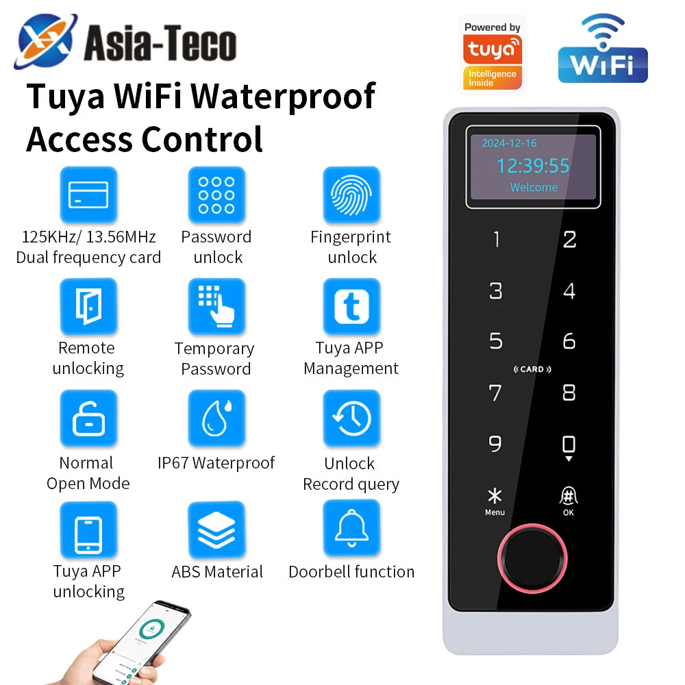 Fingerprint StandAlone Access Control Keypad Metal IP67 Rainproof LED LCD Display support tuya app Access Control System