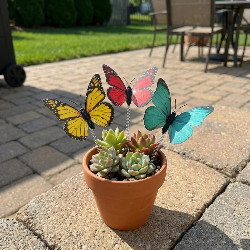 Colorful Random Patterns 3D Artificial Butterfly Stems Garden Landscape Decorative Ornaments Outdoor Courtyard 10-20 Individual